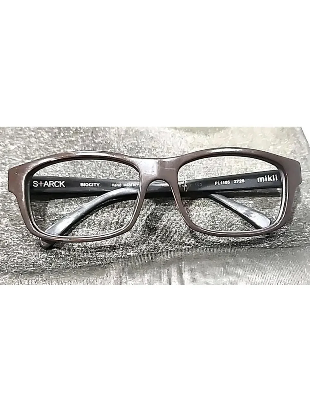 Mikli Starck Biocity PL1105 Crack Arm Brown Rectangle Eyeglasses 56-17 140 Read